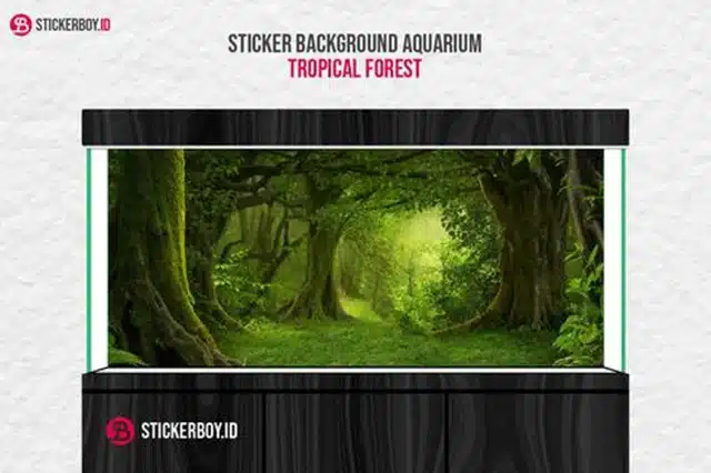 sticker background aquarium motif hutan 3d